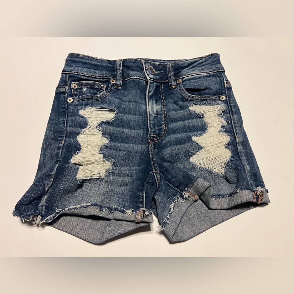 American Eagle Next Level Stretch Denim Distressed Shorts Sz 0